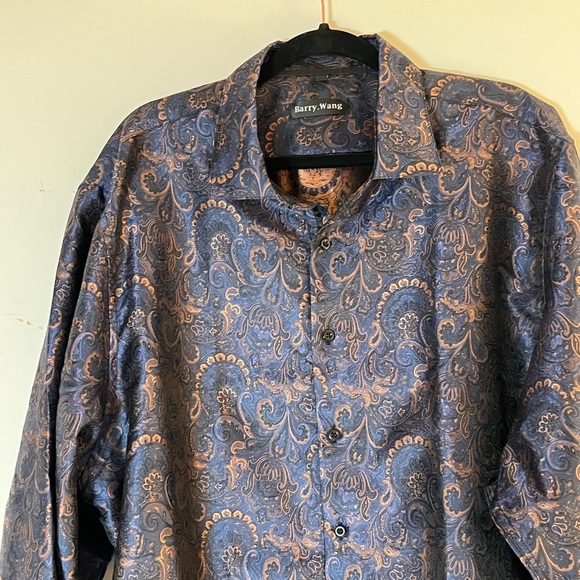 Barry.Wang Men’s Blue & Gold Long Sleeve Silk & Polyester Dress Shirt 4XL - Picture 3 of 11